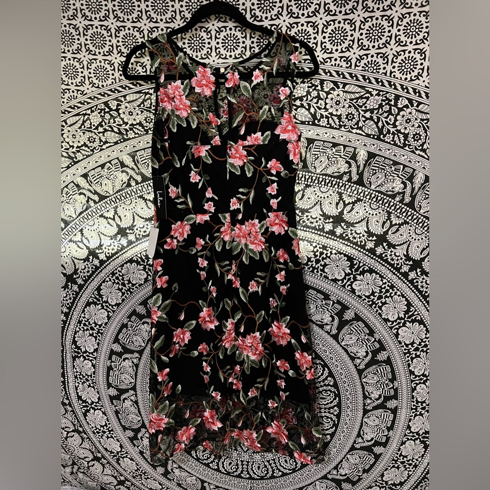 NWT Headliner Black Embroidered Sleeveless Midi Dress Small Lulus - Picture 5 of 7